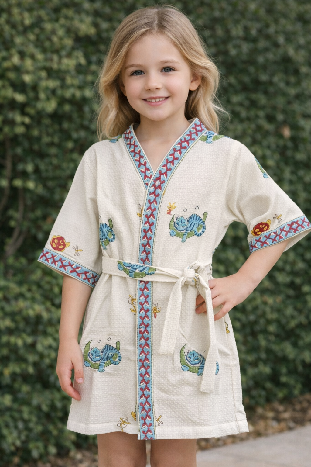 Hand Block Printed Kids Bathrobe