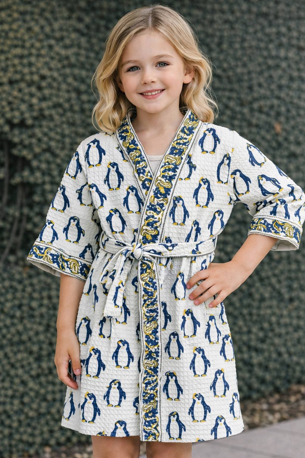 Hand Block Printed Kids Bathrobe