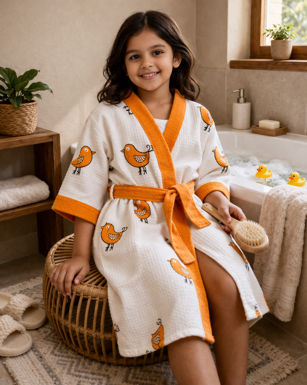 Hand Block Printed Kids Bathrobe