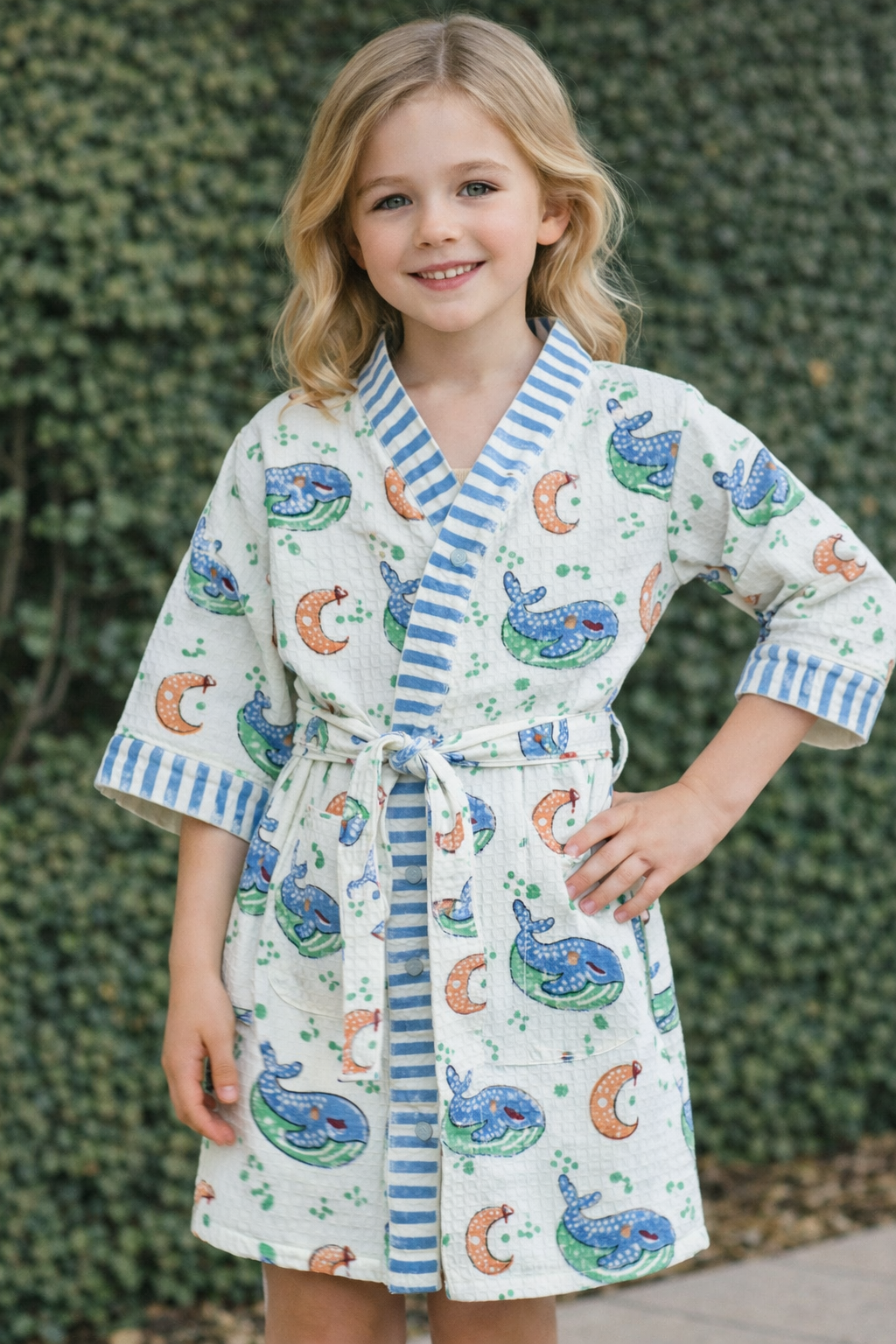 Hand Block Printed Kids Bathrobe