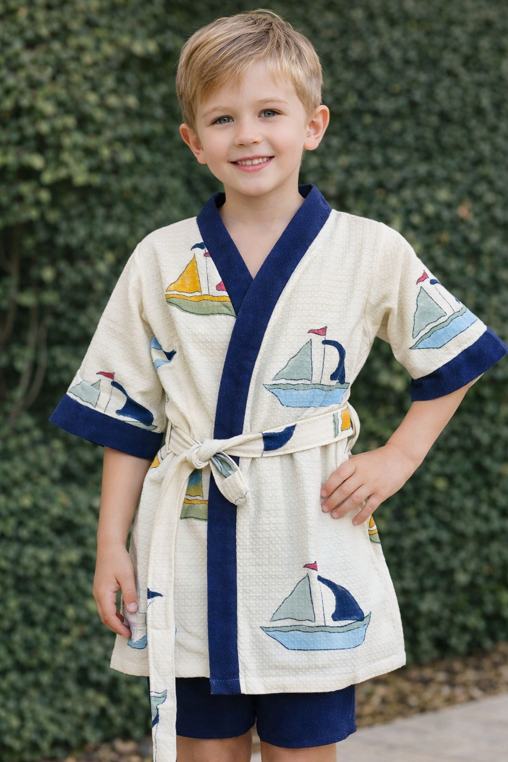 Hand Block Printed Kids Bathrobe