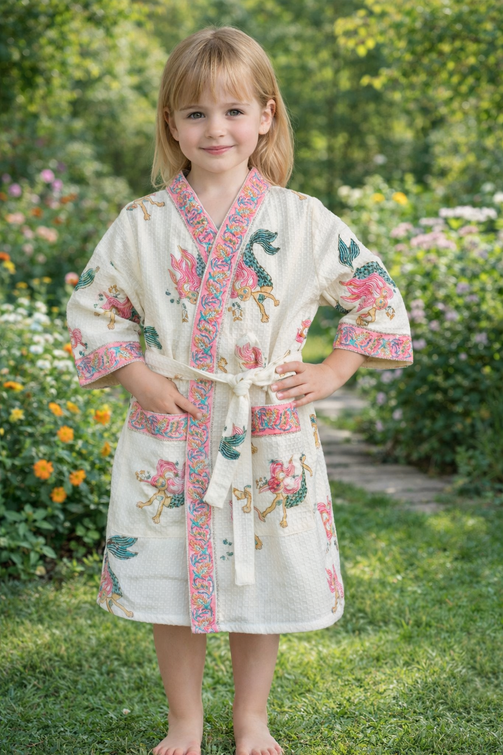 Hand Block Printed Kids Bathrobe