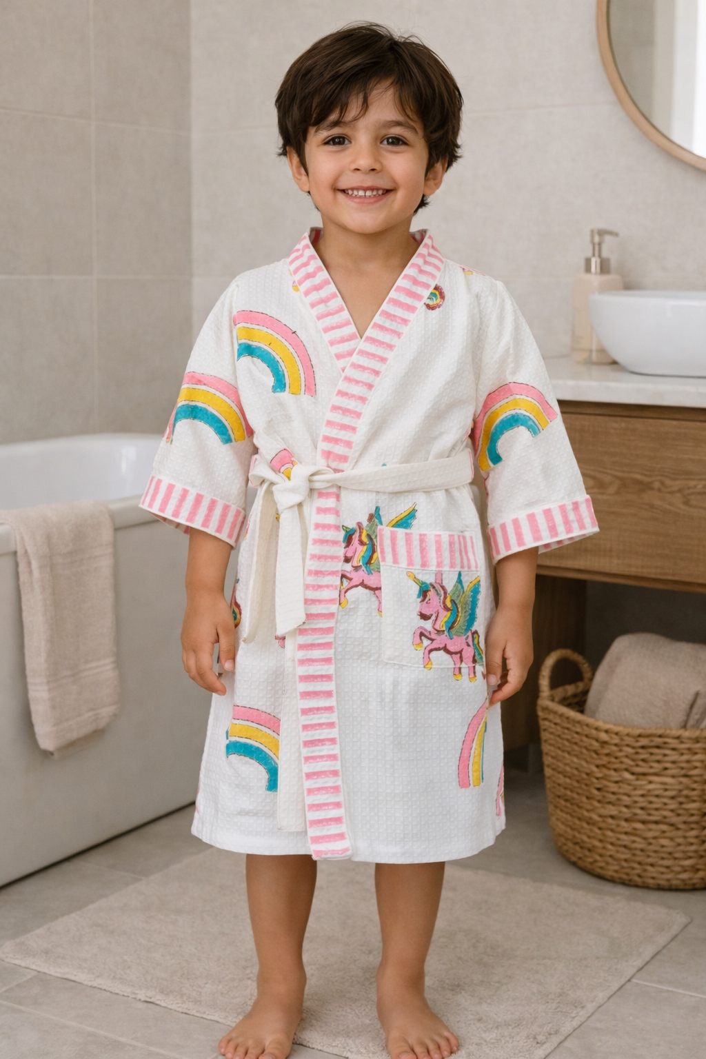 Hand Block Printed Kids Bathrobe
