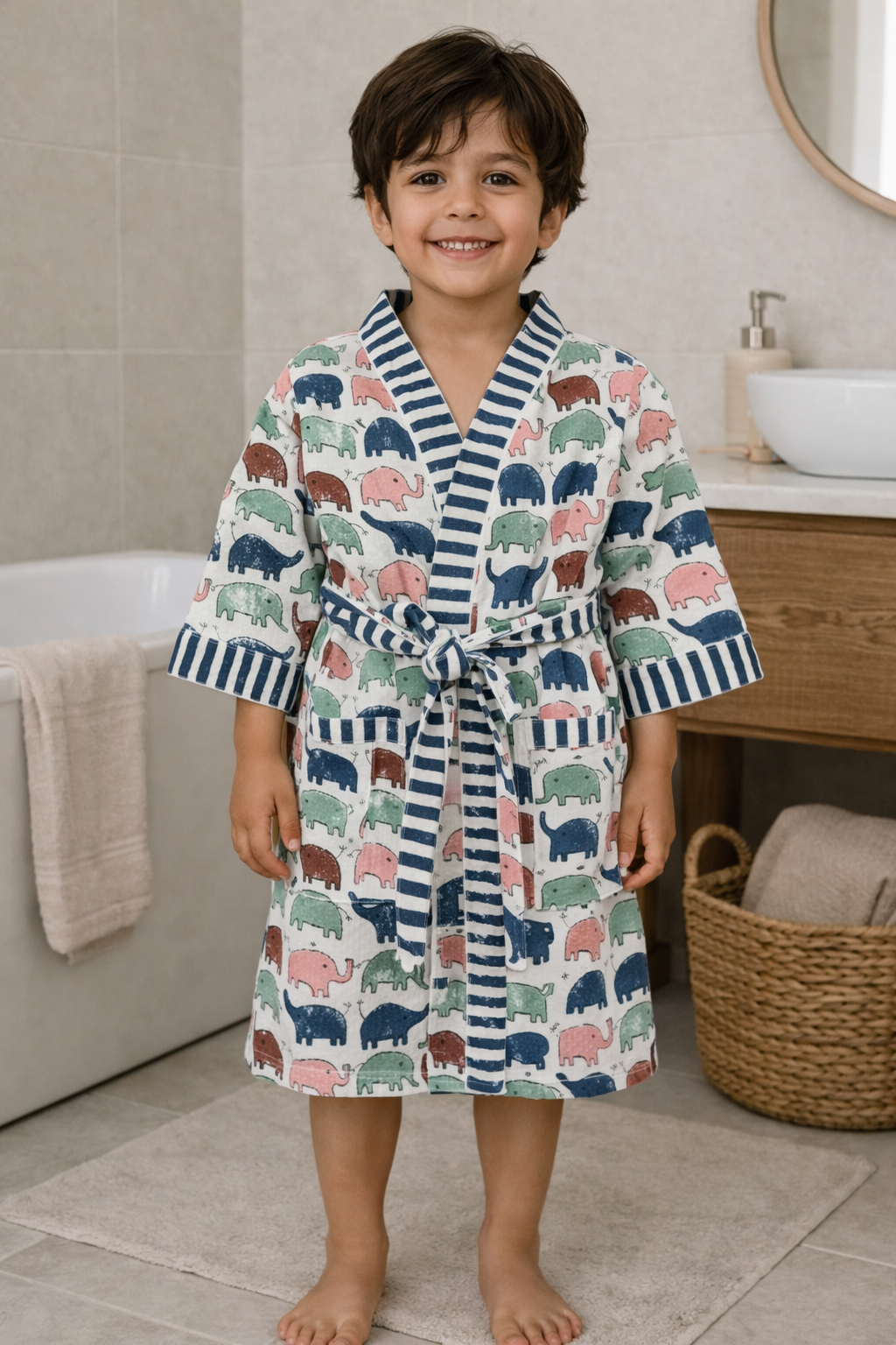 Hand Block Printed Kids Bathrobe