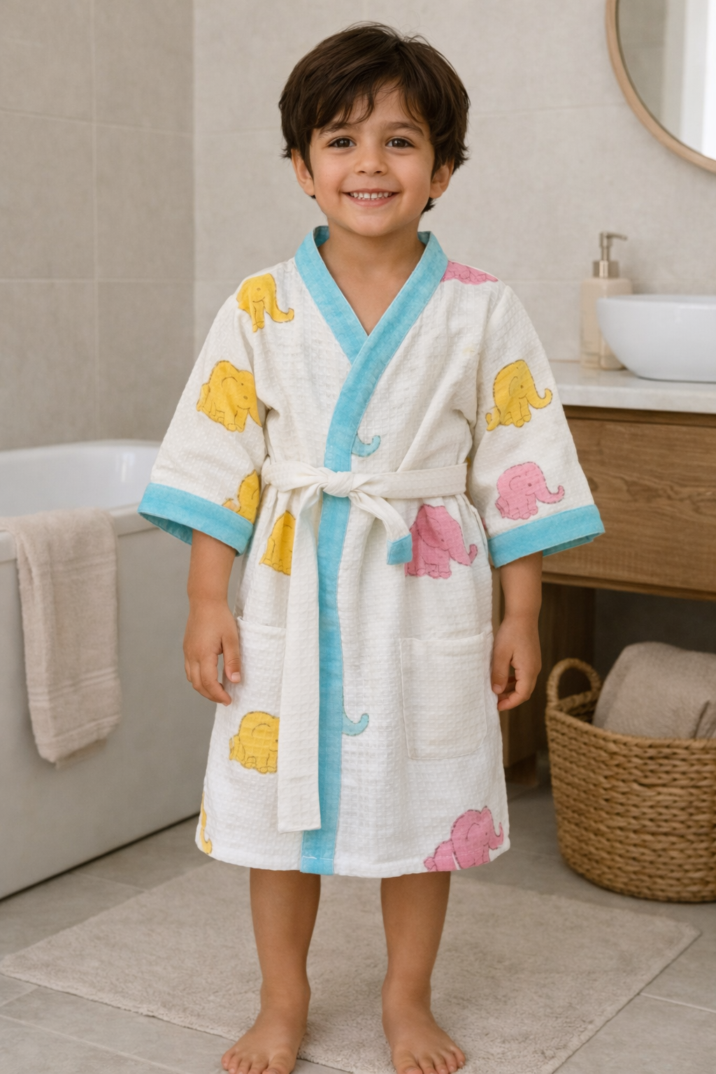 Hand Block Printed Kids Bathrobe